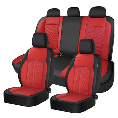 Coverado Leather Seat Covers Full Set, Red Seat Covers for SUV, Pickup Truck, Sedan, Automotive Vehicle Interior, Waterproof and Durable All Weather Protector