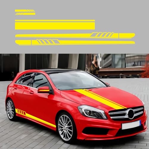 Racing Stripes Car Stickers Sport Stripes DIY Styling Decorated Door Hood Mirrors Vinyl Sticker Accessories for car Trucks SUV(5PCS) (Yellow) - color: Yellow
