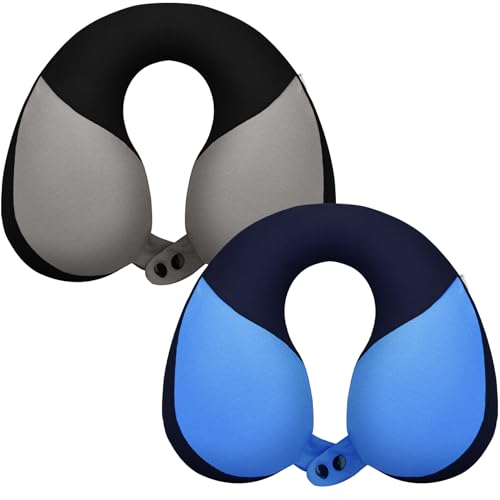 COOLBEBE Kids Travel Neck Pillow, 2PCS Softly Headrest Travel Pillow for Car & Airplane, Traveling Gifts for Toddler & Children (Black & Blue) - color: Black & Blue