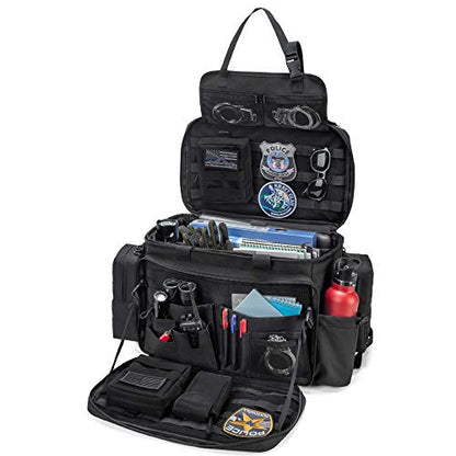 Trunab Patrol Bag Police Gear Car Front Seat Organizer for Law Enforcement Military Duty Bag with 15.6” Laptop Sleeve, Cups Holder, MOLLE Strips, Fits Vehicle Passenger Seat