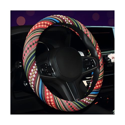 Boho Steering Wheel Cover, 15 Inch Coarse Flax Cloth Ethnic Style Anti-Slip Car Wheel Wrap, Universal Breathable Bohemian Steering Wheel Protector for Cars Vans Trucks (F) - color: F