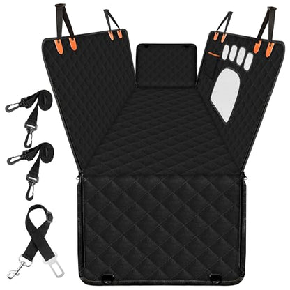 Back Seat Pet Cover for Dogs with Mesh Window - Tesla Model 3, SUV, Sedan, 600D Waterproof Heavy Durable Hammock, Scratch Proof Nonslip with Seatbelt, Dog Car Seat Cover for Back Seat