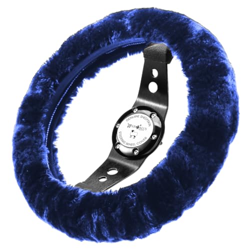 Andalus Brands Luxury Fluffy Car Steering Wheel Covers – Genuine Merino Sheepskin, Soft Fuzzy Car Steering Wheel Cover for Women, Universal 14.5-15" Size, Plush Fur Cute Auto Accessories, Navy - color: Navy