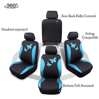 Flying Banner Butterfly car seat Covers ful Set Fashion Universal Lady Woman Female Rear Bench Split Colorized (Full Set, Mint Blue) - color: Mint Blue, size: Full set