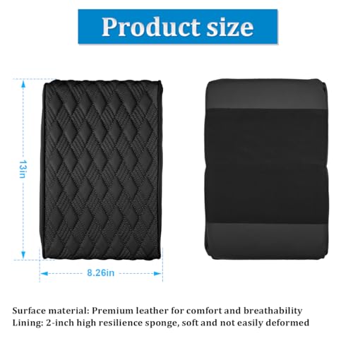 Bittwee Car Center Console Cover, Leather Waterproof Auto Arm Rest Box Cover, Memory Foam Armrest Cushion Protection Pad, Hand Rest Pillow with Height Increase, Universal Car Accessory - color: Black