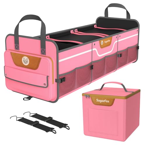 SugarFox Car Trunk Organizer for SUV, Heavy Duty Waterproof Trunk Organizer, Foldable Collapsible Car Organizer with Cooler, Multi-Compartment Large Trunk Organizer (95L), Pink-M003 - color: PINK, size: Oversize