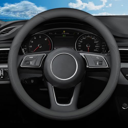 Leather Steering Wheel Cover for Mazda CX5/CX-5 CX50/CX-50 CX3/CX-3 CX30/CX-30 CX9/CX-9 Mazda 3 5 6 MX-5 Miata CX-7 RX-8 GS GT Sport Car Accessories, 2026 Black 14.5-15 inch