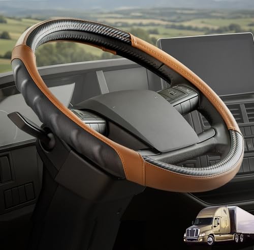 18 Inch Semi Truck Steering Wheel Cover for Freightliner Cascadia, Kenworth T680 T880, Peterbilt 579 & Volvo VNL – Heavy Duty Anti-Slip Leather Grip for Big Rig Class 8 Trucks – Brown - color: Royal Brown