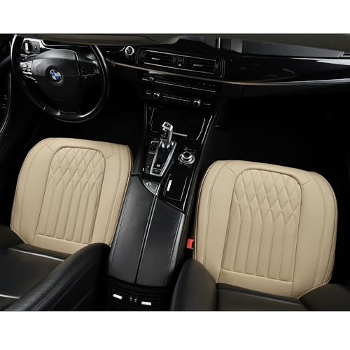 BWTJF 2 Pack Front Car Seat Bottom Covers, Universal Auto Seat Cushions, Nappa Leather Full Wrapping Edge Compatible with Most of Vehicles - SUVs/Sedans/Pickup Trucks, Beige - color: Beige, size: StyleB-Lozenge