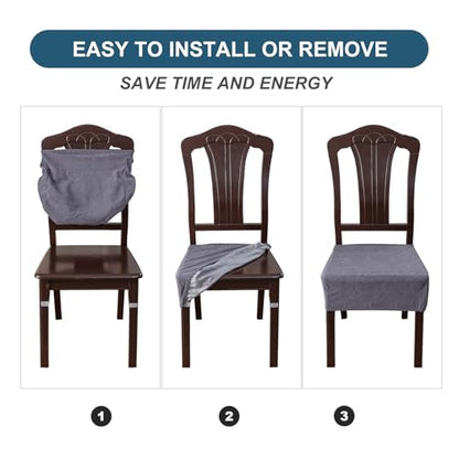 Removable and Washable Seat Covers for Dining Room Chairs Set of 4 - Waterproof Stretch Chair Seat Slipcovers, No Back Covers - color: Beige, size: 4PCS-Rear-gapped