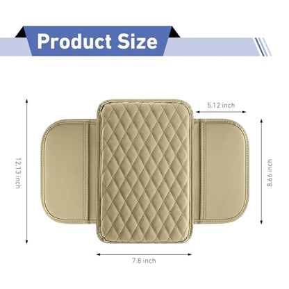 Car Center Console Cover, Upgrade Soft Skin-friendly Leather Arm Rest Cover for Car, Universal Anti-slip Scratch-resistant Armrest Mat with Side Storage Bags, for Trucks, Cars, SUVs (Beige) - color: Beige