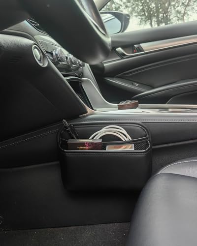 Driver's Car Storage Bag, Small Car Side Pocket Organizer for Car Seats, Doors and Consoles, PU Leather, (Black)