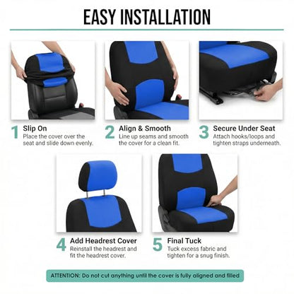 FH Group Car Seat Covers Full Set Cloth - Universal Fit Automotive Seat Covers, Low Back Front Seat Covers, Solid Back Seat Cover, Washable Car Seat Cover for SUV, Sedan and Van Blue - color: Blue, style: Seat Cover Full Set