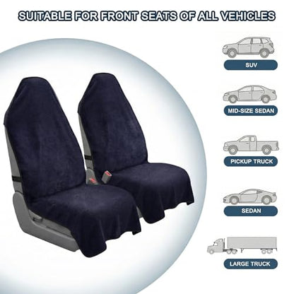 Car Seat Towel Cover, 2pcs Universal Front Seat Protector for Cars, SUVs and Trucks, Sweat Towel Car Seat Cover for Gym, Yoga, Swimming, Pets and Family Travel, Navy - color: Black