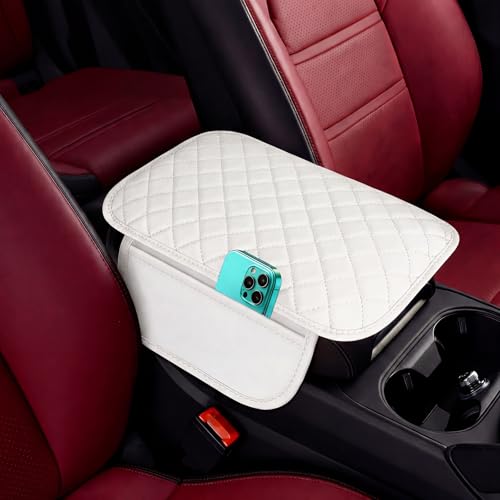 Car Middle Center Console Cover with 2 Storage, Universal Microfiber Leather Car Armrest Cover Cushion for for Most Vehicles, Memory Foam Comfort Stylish Leather Scratch-Resistant, Thickened（White) - color: Beige-longer Version