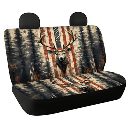AFPANQZ Universal Car Back Seat Covers - American Flag Deer Design, 2 Pack, Rear Seat Protection Cushion Covers - color: American Flag Deer