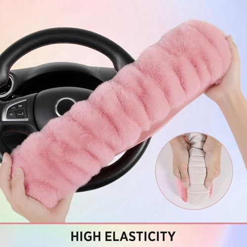 Road Comforts Steering Wheel Cover, Fluffy Car Wheel Covers for Women/Girls/Ladies，Soft Wool Fur Steering Wheel Protector, Universal 14 1/2 inches to 15 inches - Pink - color: Pink