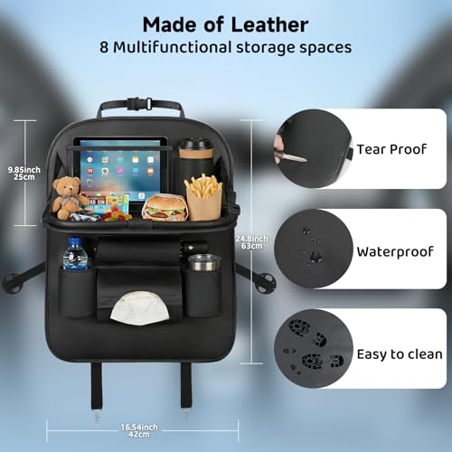 Car Seat Back Organizer with Foldable Table Tray Back of Seat Car Organizer with Touch Screen Phone Holder Premium Pu Leather Material for Kids, Pets & Travel Accessories(1 Pack)