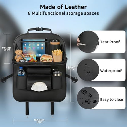 Car Seat Back Organizer with Foldable Table Tray Back of Seat Car Organizer with Touch Screen Phone Holder Premium Pu Leather Material for Kids, Pets & Travel Accessories(1 Pack)