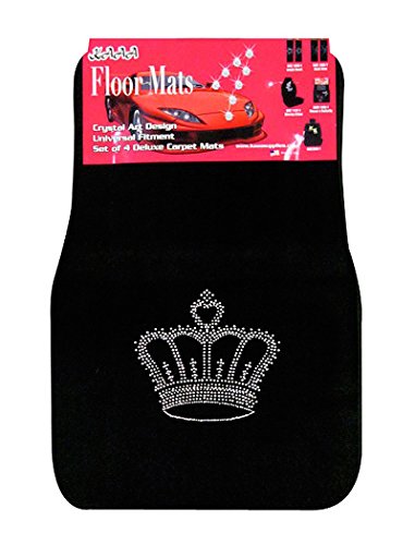 Universal Fit Car Truck Front/Rear 4-Piece Full Set Crystal Bling Rhinestone Studded Black Carpet Floor Mats (Crown/Black) - color: Crown/Black