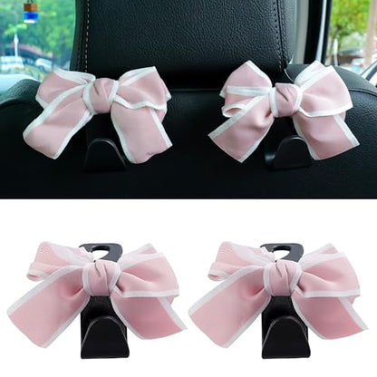 Car Seat Headrest Hook Cute Bowknot Vehicle Hanger Car Storage Organizer for Handbag Purse Coat Grocery Bag Black Pink - color: Black Pink
