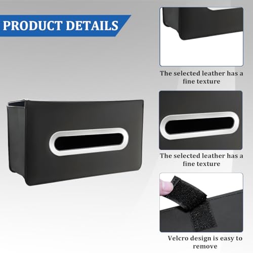 Car Tissue Holder, Leather Rectangle Vehicle Seat Back Hanging Tissue Dispenser Box Cover, Keep Tidy Automotive Interior Napkin Organizer, Universal for SUV Sedan Truck (Black) - color: Black