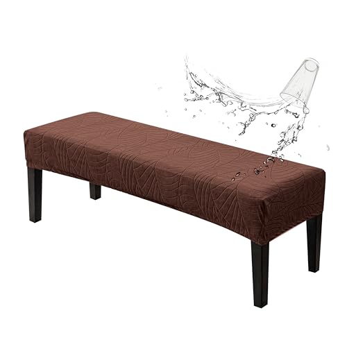 Genina Stretch Jacquard Dining Bench Cover - Anti-Dust Removable Bench Slipcover Washable Bench Seat Protector Cover for Living Room, Bedroom, Kitchen-Chocolate - color: Chocolate, size: Macrophyte