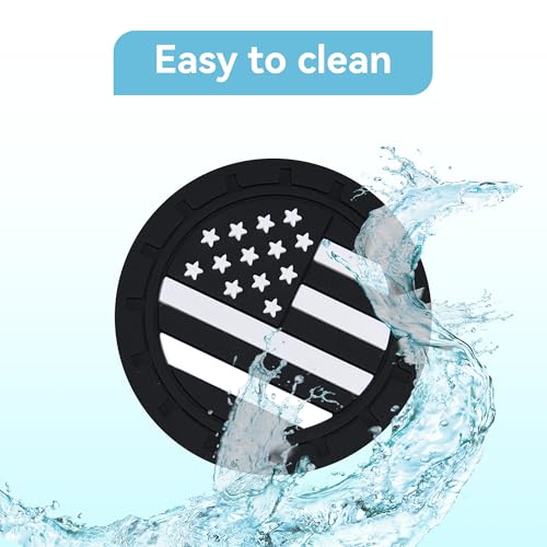 4PCS Car Cup Holder Coasters, 2.75 Inch American Flag Insert Car Cup Coaster, Anti Slip Shockproof Embedded Drink Mat, Car Coasters for Cup Holders, Universal Car Interior Accessories (Black)