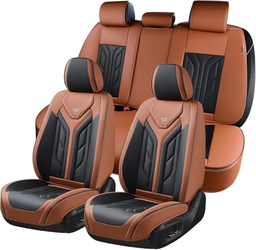 Coverado Seat Covers, Car Seat Covers Full Set, Faux Leather Seat Covers for Cars, Automotive Seat Covers Car Seat Protector Car Accessories Fit for Most Sedans SUV Pick-up Truck(Black&Brown) - color: A-Black&Brown01, size: FullSet