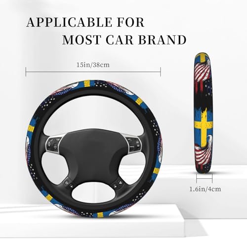 Sweden Swede Swedish Flag America Eagle Breathable Neoprene Steering Wheel Cover - Anti-Slip Floral Design Universal Fit for Cars/Trucks/Suvs (14.5"-15" Inch) - color: Sweden Swede Swedish Flag America Eagle