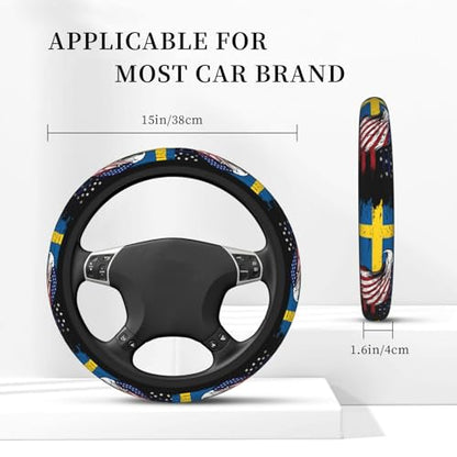 Sweden Swede Swedish Flag America Eagle Breathable Neoprene Steering Wheel Cover - Anti-Slip Floral Design Universal Fit for Cars/Trucks/Suvs (14.5"-15" Inch) - color: Sweden Swede Swedish Flag America Eagle