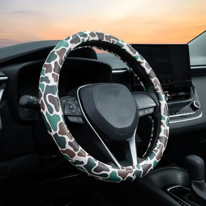 Army Dark Camo Steering Wheel Cover Auto Leather Steering Wheel Protector, Anti-Slip, Breathable, Absorbing Sweat, Universal Camo Car Accessories 14.5–15 inch,Fit for Most Car, Trucks, SUV - style: Army Dark Camo