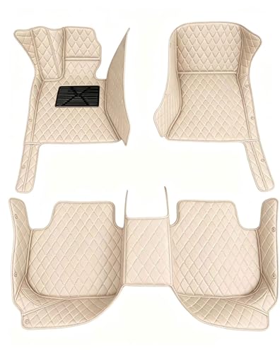 Custom Making Car Floor Mats Waterproof Anti-Slip Faux Leather Protection Floor. Auto Foot Pad Set Automobile Interior Carpet Accessories for SUV and Trucks (Beige) - color: Beige