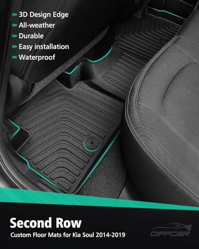 DiffCar® for Kia Soul Floor Mats & Cargo Liner 2014 2015 2016 2017 2018 2019 (Not for Hybrid) | All-Weather Custom Fit Car Accessories for Kia Soul Interior Protection | TPE Floor Trunk Mats 4PCS Set