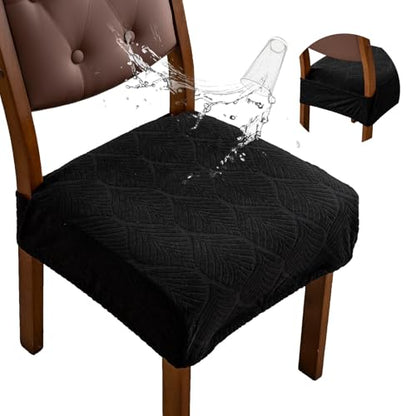 Removable Washable Dining Chair Seat Covers Set of 2,Stretch Jacquard Chair Seat Cushion Protector Slipcovers, Rear Covers - color: Black, size: 2PCS-Rear-covered