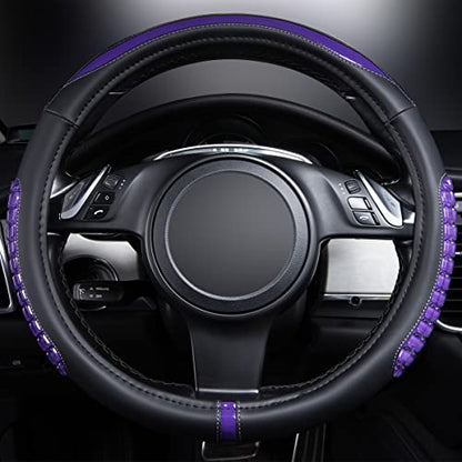 Flying Banner car Steering Wheel Cover Gel Massage Velvet Cool Warm Universal Size 15 inches SUV Truck Anti Slip Odorless Summer Winter (Black Purple, Gel Massage) - color: Black Purple