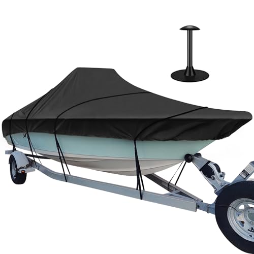 iCOVER Center Console Boat Cover, 600D Heavy Duty Marine Grade Waterproof Tear Resistant Boat Covers, Fits Boats 17'-19' Long Beam Width up to 102", Trailerable Boat Cover with Support Pole, Black - color: Black, size: 17ft-19ft long and beam width up to
