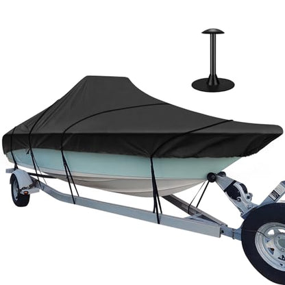 iCOVER Center Console Boat Cover, 600D Heavy Duty Marine Grade Waterproof Tear Resistant Boat Covers, Fits Boats 17'-19' Long Beam Width up to 102", Trailerable Boat Cover with Support Pole, Black - color: Black, size: 17ft-19ft long and beam width up to