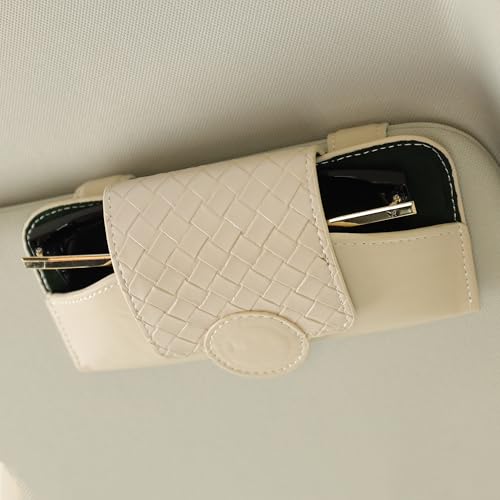 KINIVA Sunglasses Holder for Car Visor Leather Glasses Case with Clips for Car Visor Automotive Interior Visor Accessories Apply to All Car Models (10 Beige) - color: 10 Beige