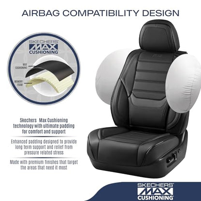 Skechers MAX Cushioning Seat Covers,Memory Foam Leather Car Seat Covers,Waterproof Car Seat Protector Front Seats,Car Seat Cushion Airbag Automotive Universal Fit for Most Cars,Vans,Trucks,SUV,Black
