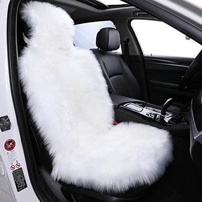 1Pc Faux Sheepskin Wool Fur Car Seat Cover for Cars SUV Trucks Universal Fit, Soft Plush Synthetic Wool Buck Fur Car Seat Cushions by FLMaples (White) - color: White