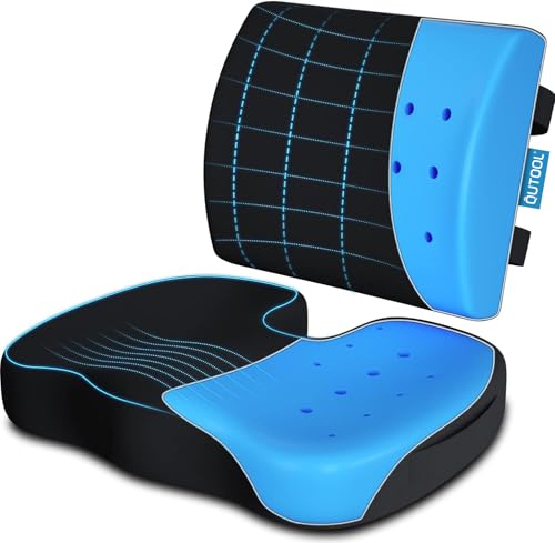 Memory Foam Seat Cushion & Lumbar Support Pillow for Office Chair Car Wheelchair Orthopedic Chair Pad and Back Cushion with Adjustable Straps for Lower Back, Tailbone, Sciatica, Hip Pain Relief - color: Black