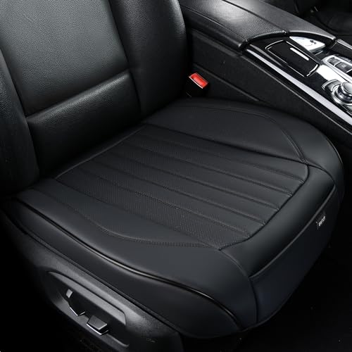 Black Car Seat Cover 2 Pack, Universal Leather Front Seat Covers Bottom Protector, Anti-Slip and Full Wrapping Edge Compatible with Most of Vehicles - SUVs/Sedans/Pickup Trucks