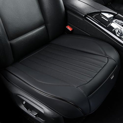 Black Car Seat Cover 2 Pack, Universal Leather Front Seat Covers Bottom Protector, Anti-Slip and Full Wrapping Edge Compatible with Most of Vehicles - SUVs/Sedans/Pickup Trucks