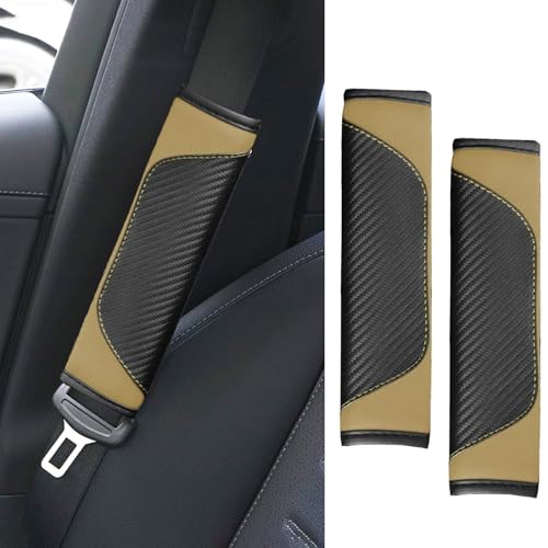 2PCS Car Seat Belt Cover Pad, Soft Carbon Fiber Leather Seatbelt Shoulder Protector for a More Comfortable Driving, Universal Safety Belt Strap Cover to Protect Your Neck (Beige) - color: Beige