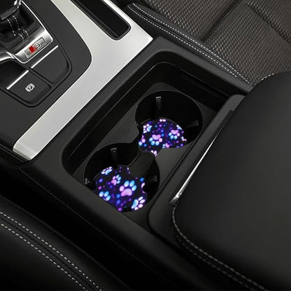 Paw Print Steering Wheel Cover - Purple Dog Paw Steering Wheel Protector Neoprene 15Inch Car Accessories 2 Pcs Car Coasters for Women Men - color: Purple Dog Paw