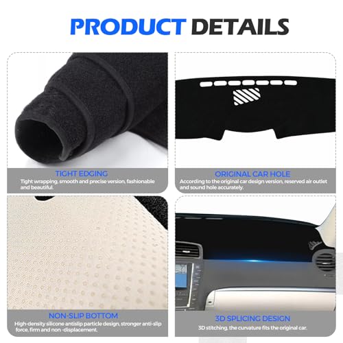 Dashboard Cover Dash Cover Mat Compatible with Lexus IS250 IS350 2013 2012 2011 2010 2009 2008 2007 2006, Black Dash Board Cover Interior Protector Mat Auto Accessories