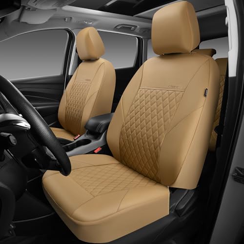 CAR PASS Faux Leather Seat Covers Full Set, Quilting Waterproof Premium Automotive Seat Cover with 5mm Composite Sponge Inside,Airbag Compatible, Universal for Most Cars Sedan SUV Truck, All Beige - color: Full Beige, size: Full Set (Front and Rear)