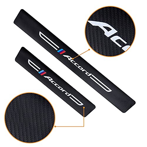 4PCS Carbon Fiber & Textured Leather Car Door Sill Protectors, Compatible with Accord, Black, Vehicle Specific Fit, Screw-In, Front & Rear Lower Door Threshold Guards