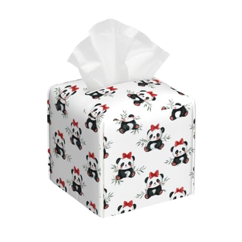Cute Panda Tissue Box Cover Square, Waterproof Leather Tissue Box Holder Portable Dispenser Modern Home Decoration for Bathroom Car Nightstand Vanity - color: Cute Panda